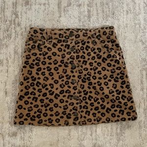 Button Up Corduroy Leopard Skirt